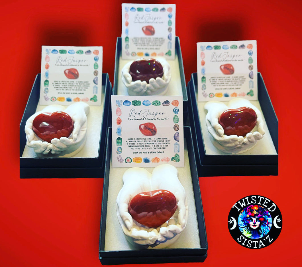 Red Jasper carved heart gift set