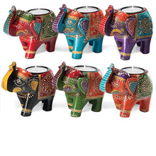 Load image into Gallery viewer, Fair trade hand painted elephant candle holder