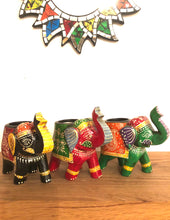 Load image into Gallery viewer, Fair trade hand painted elephant candle holder