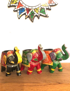 Fair trade hand painted elephant candle holder