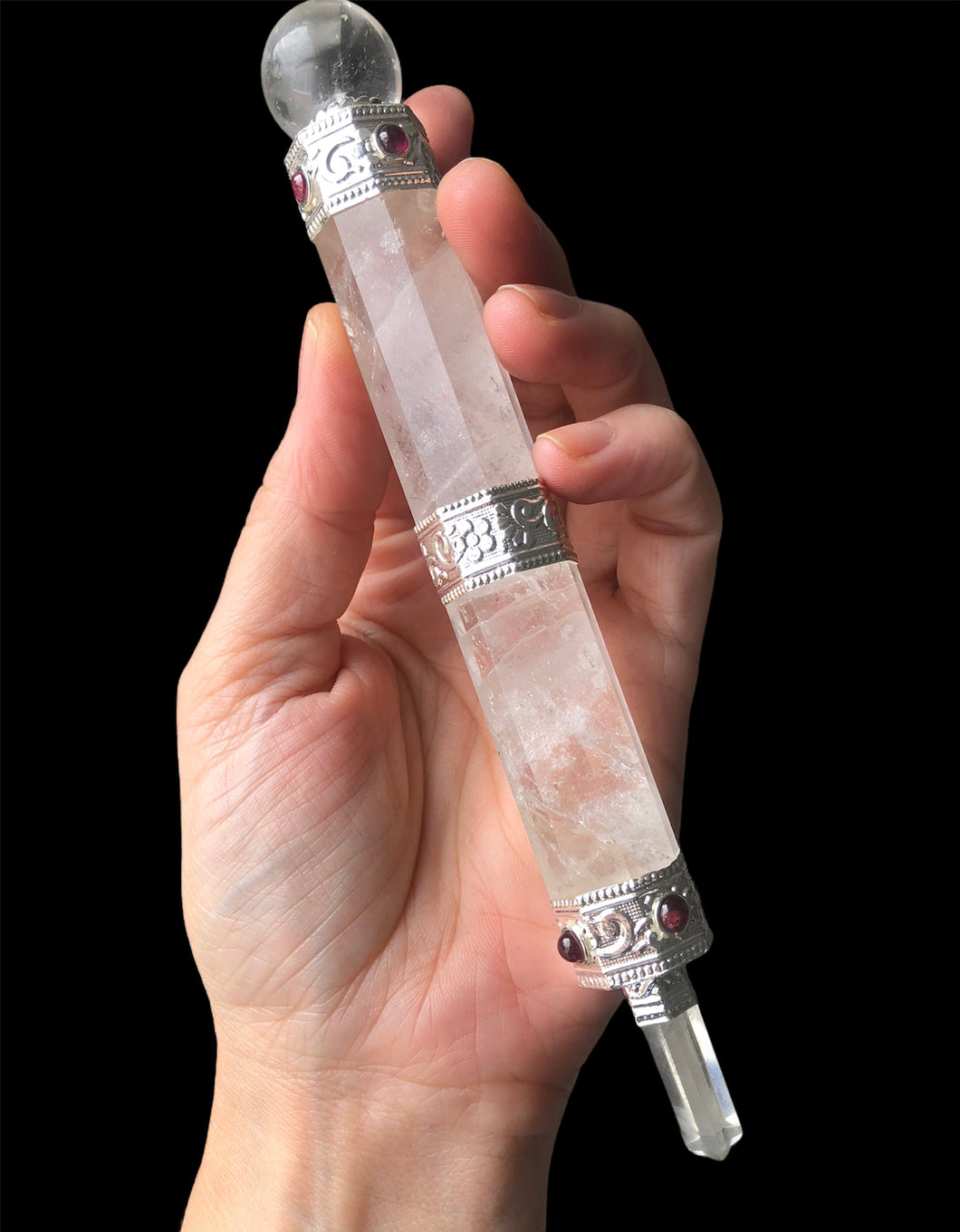 Clear Quartz Wand with Garnet