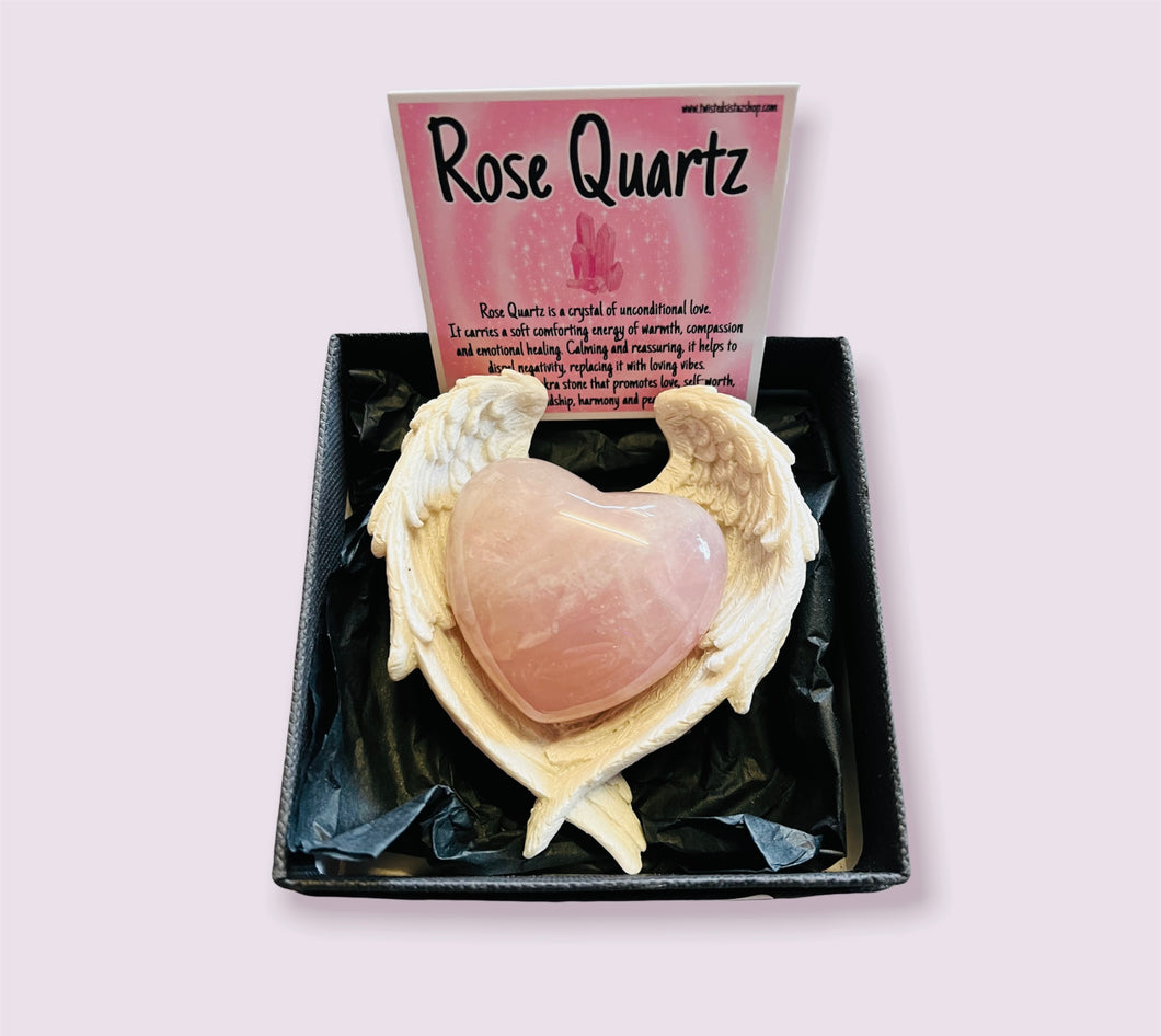 Rose Quartz Polished Heart gift boxed